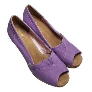 TOMS Emma Orchid Hemp Peep Toe Cork Wedges sz W9.5